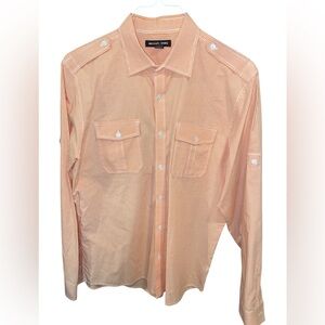 Michael Kors button-up shirt orange white gingham checked pattern size large